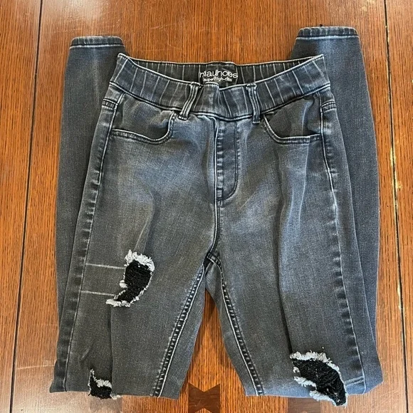 Maurices Black Cool Comfort Pull On Super High Rise Ripped Jeggings Small X-Long - Picture 5 of 10